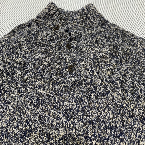 Polo Ralph Lauren Men's L Blue Beige Knit Cotton Button Mock Neck Sweater - Picture 1 of 11